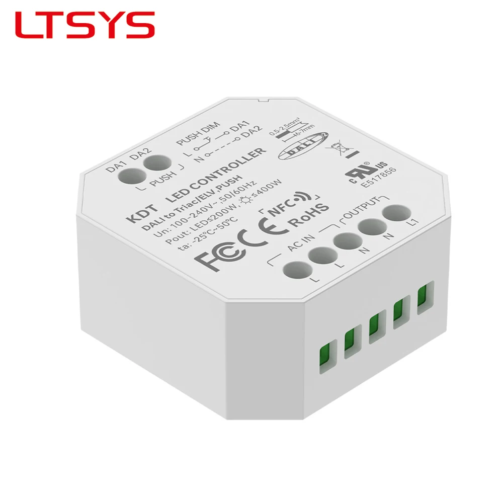 LTECH DALI to Triac ELV Module Dimmer KDT DT6 Dimming NFC DALI-2 interface Supports DALI PUSH DIM switch control Max Power 400W
