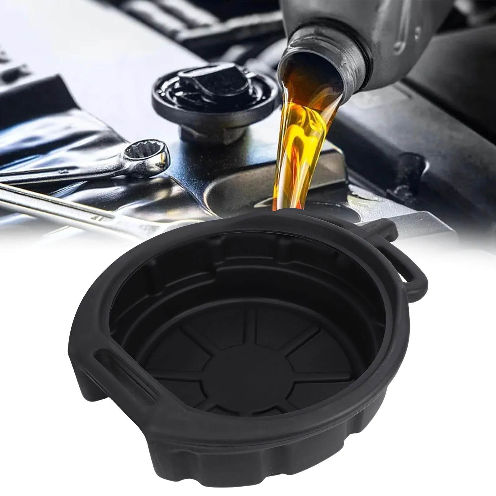 Oil Drain Pan 10L Large Capacity Black Plastic Anti Splash Motor Oil Drip Catcher Pan for Cars Trucks Motorcycles