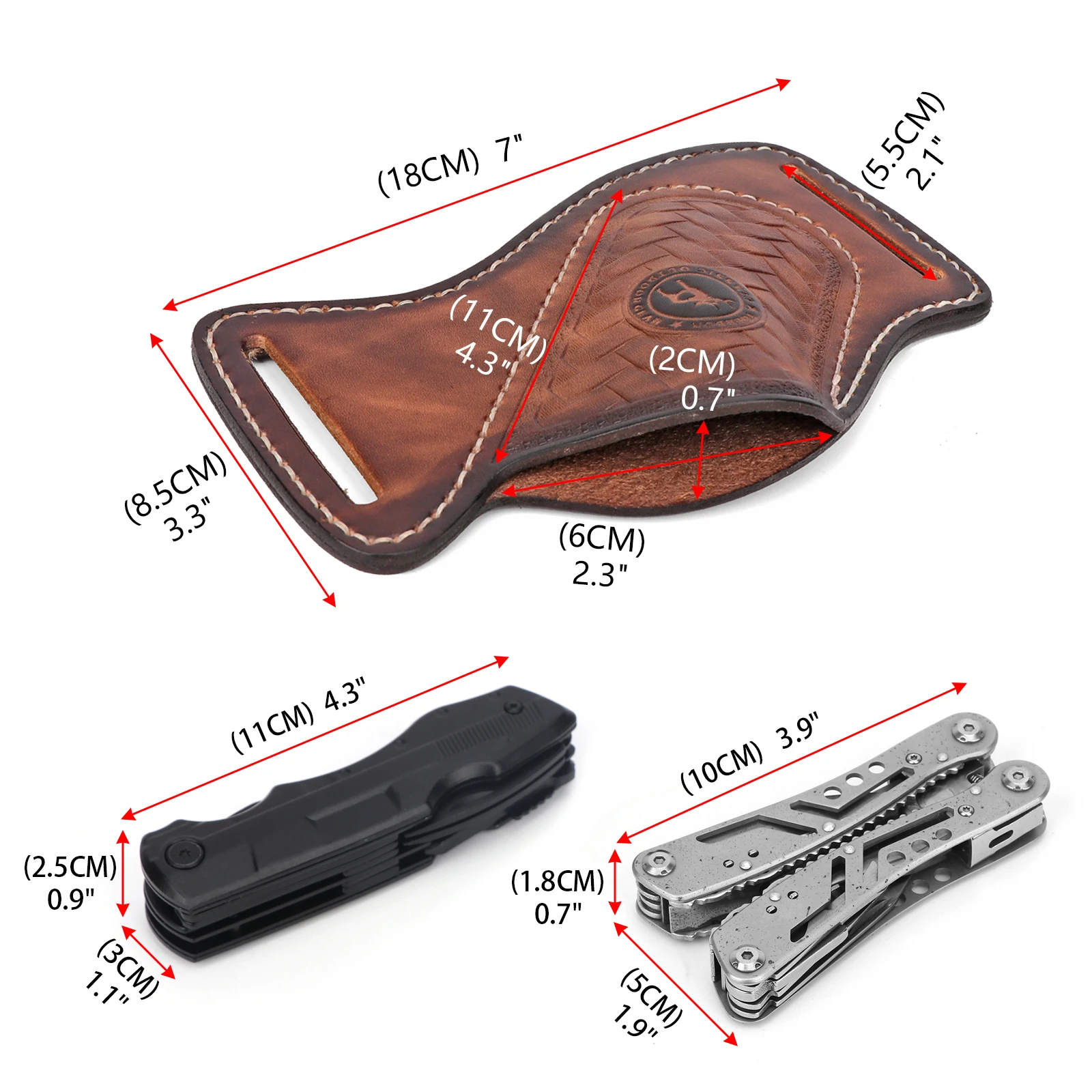 Tourbon Men Leather EDC Organizer Heavy Duty Mini Knife Pouch Handmade Multitool Holster for Belt Brown