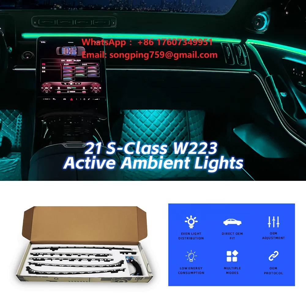 S-class 64 Colors Active Ambient Light Interior LED Atmosphere Decoration Lighting for Mercedes-Benz W223 Maybach