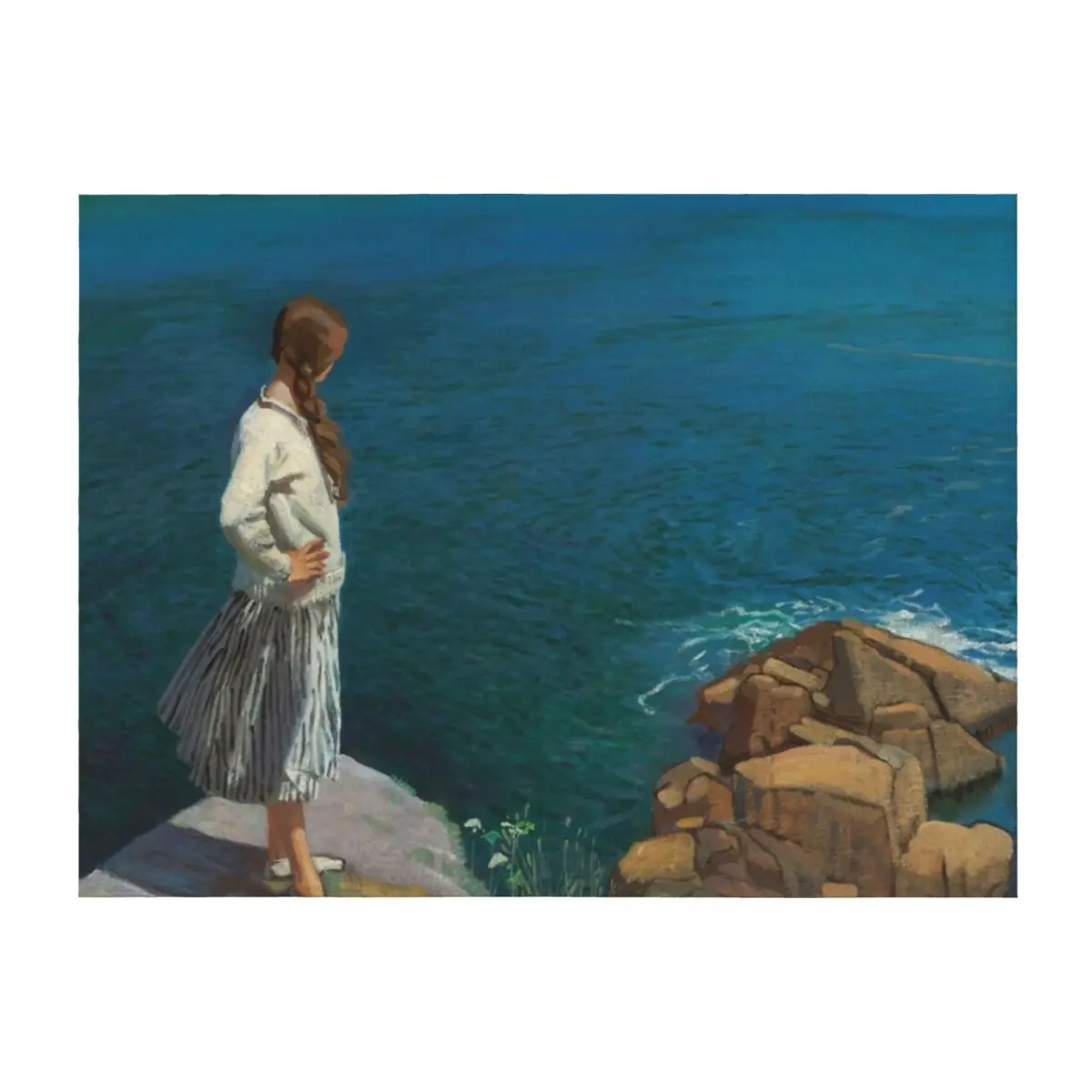 

Today I get up and I paint; at the edge of the cliff powerful 1917 female portrait still life painting by Laura Kn Throw Blanket