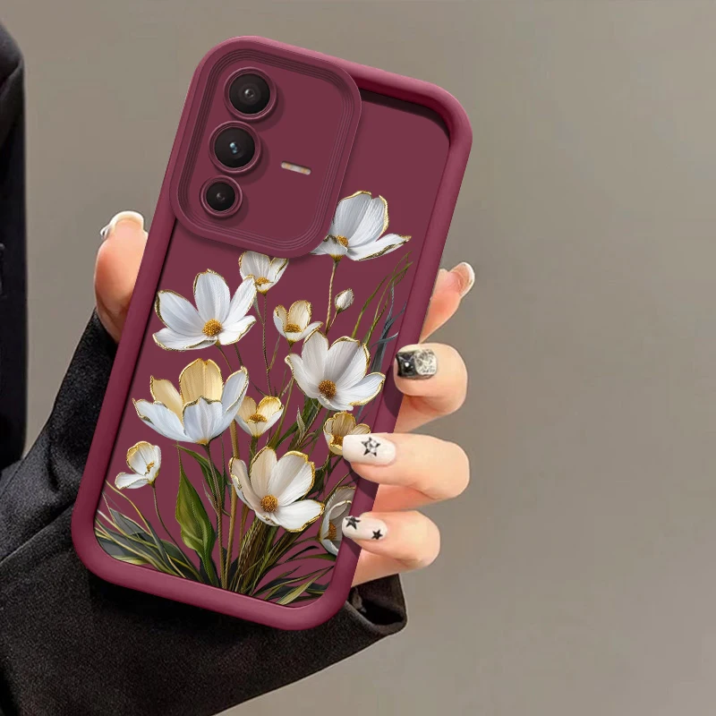 Etui na telefon z ochroną obiektywu aparatu dla Vivo X100 Pro X100S X80 Pro X70 X200 FE X90S X90, modne, z motywem kwiatowym, odporne na wstrząsy.