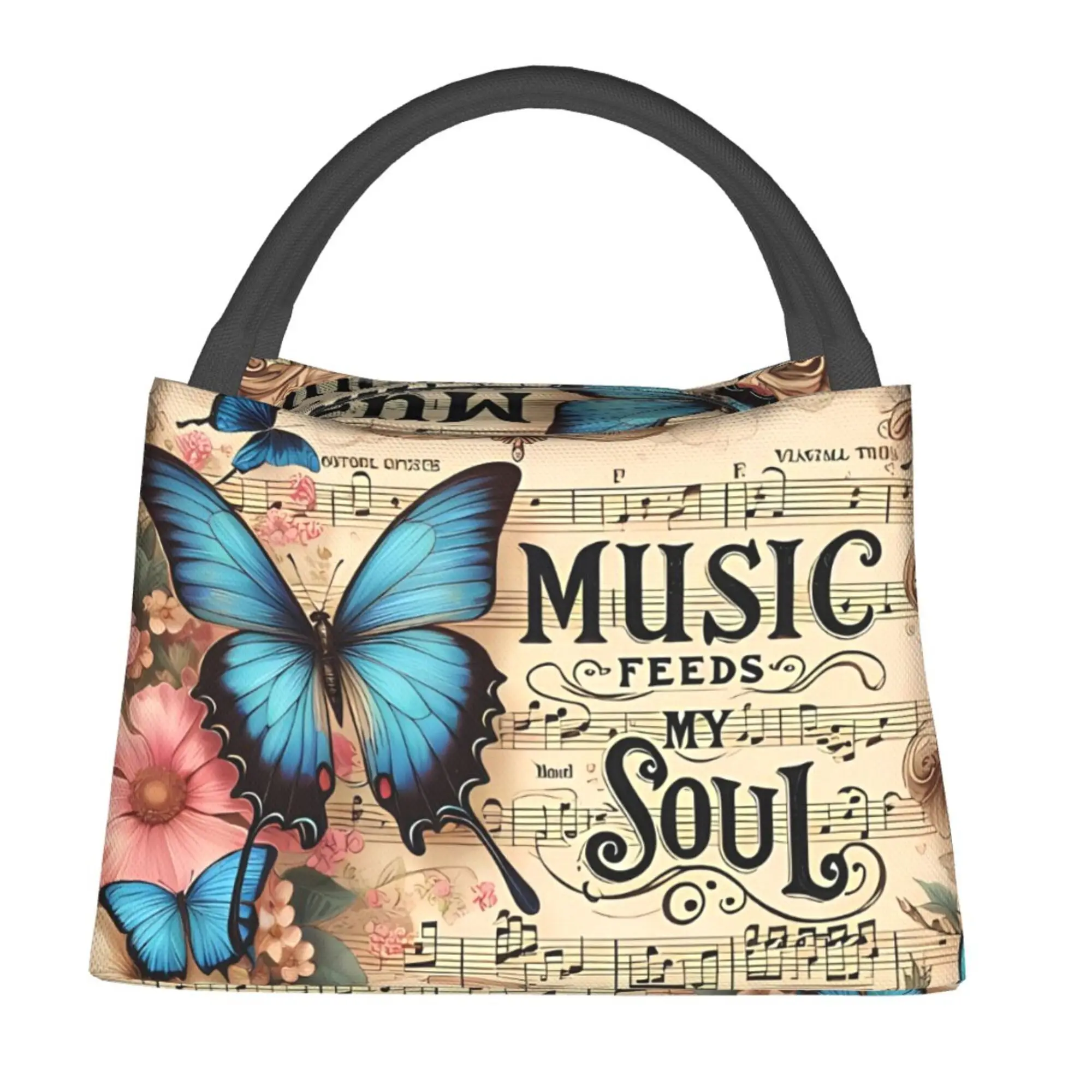 Merry Christmas Butterfly Note Pattern Portable Reusable Cooler Bag Insulated Bag Insulated Lunch Bag for Camping Picnic Beach