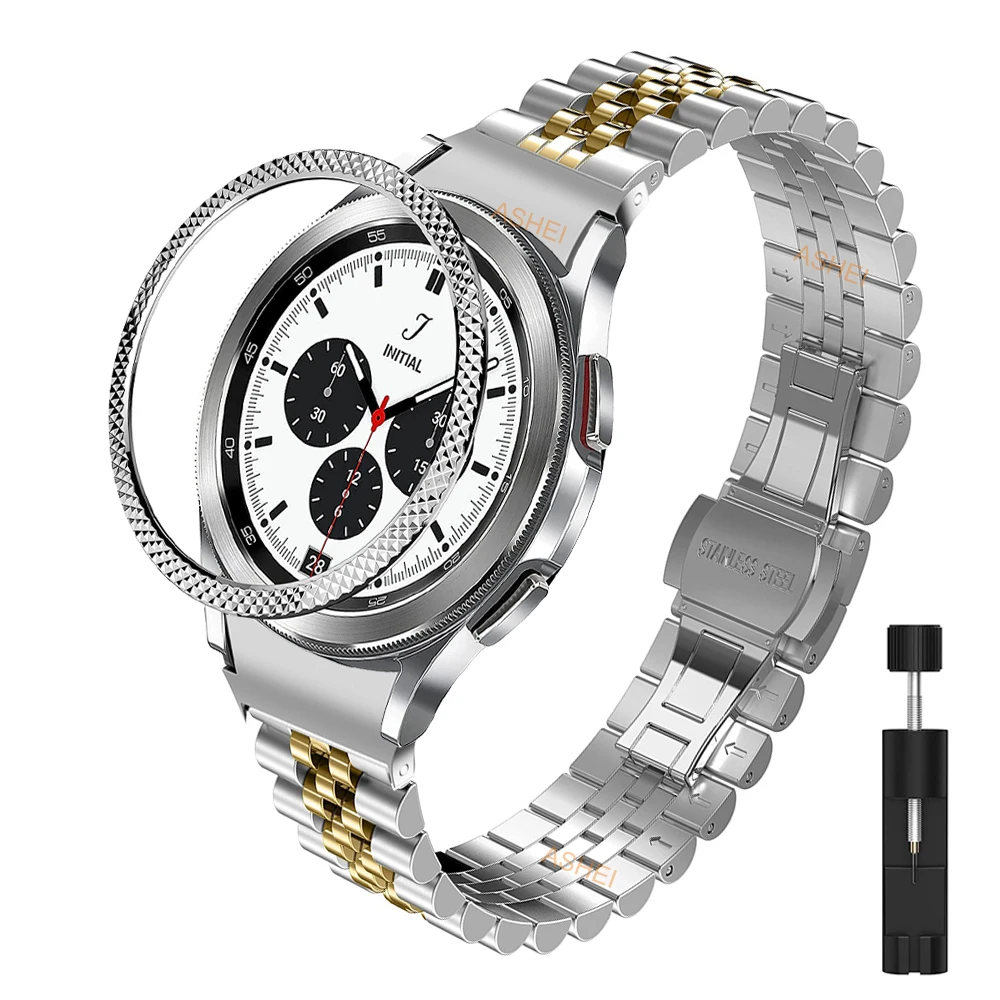 For samsung galaxy watch 4 5 band 44mm 40mm galaxy watch 4 classic 46mm 42mm strap + bezel ring Stainless steel protector bezel