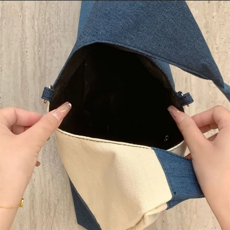 حقيبة كتف نسائية بتصميم عتيق، حقائب يد ذات سعة كبيرة، حقائب يد من قماش الدنيم، حقائب تحت الإبط للتنقل اليومي #4