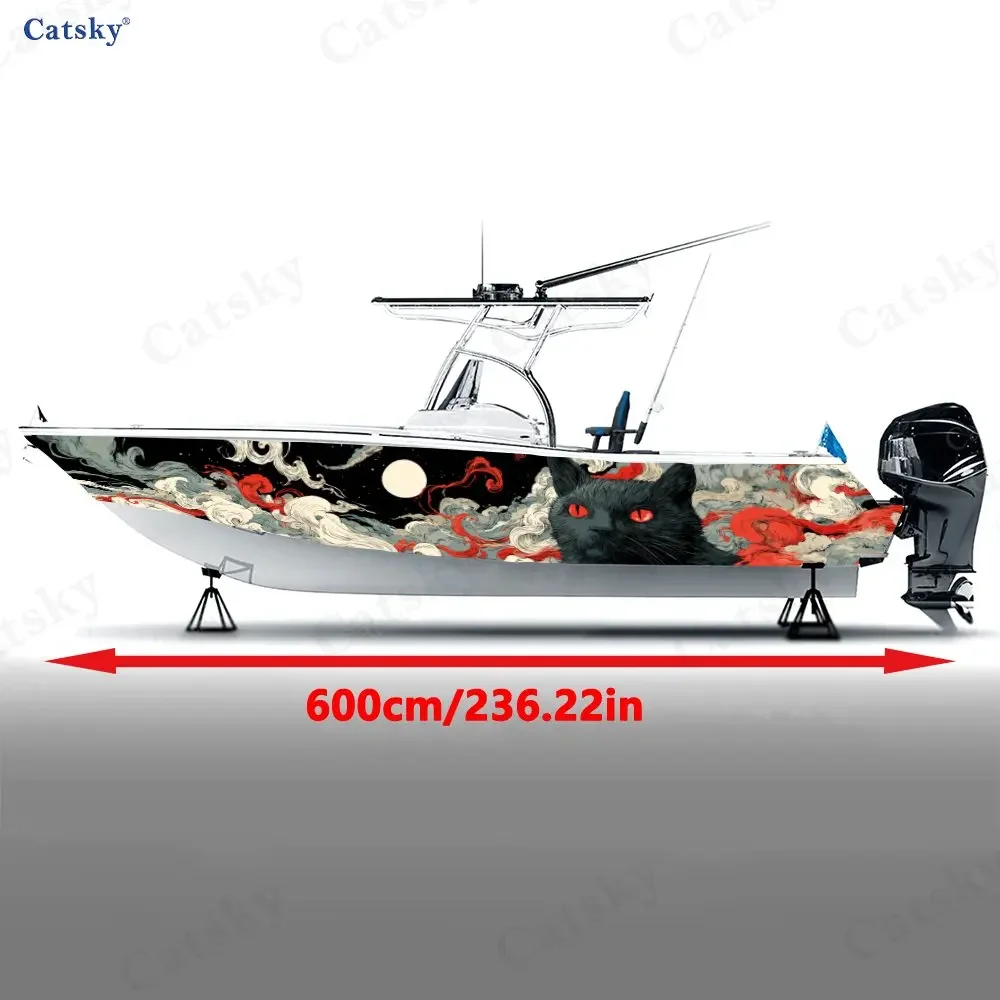 Colorful Black Cat Auspicious Clouds Smoke Boat Sticker Vinyl Ship Pontoon Deck Boat Fishing Decorative Pontoon Boats Decal