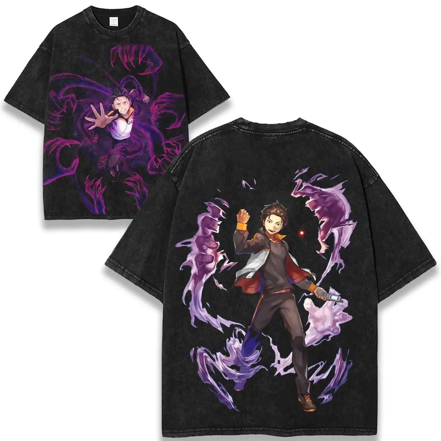 Re:ZERO Starting Life in Another World T-shirt Natsuki Subaru Anime Y2k Washed Tee Shirt Tops Summer Cotton Men Women Clothing