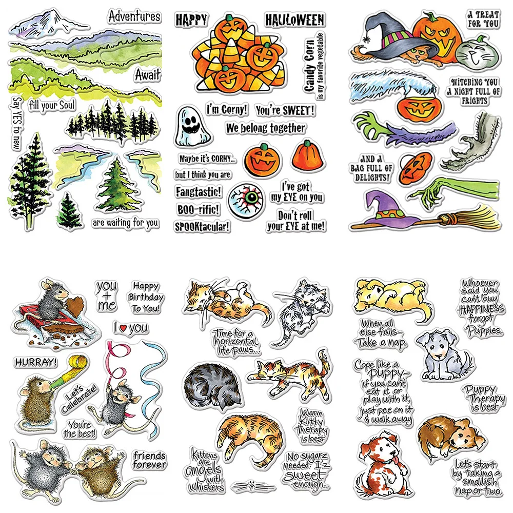 Süße Tiere Hund/Katze/Maus klare Briefmarken Weihnachten Halloween Kürbis/Geist/Hexen hut Stempel für DIY Scrapbooking-Karte machen Handwerk