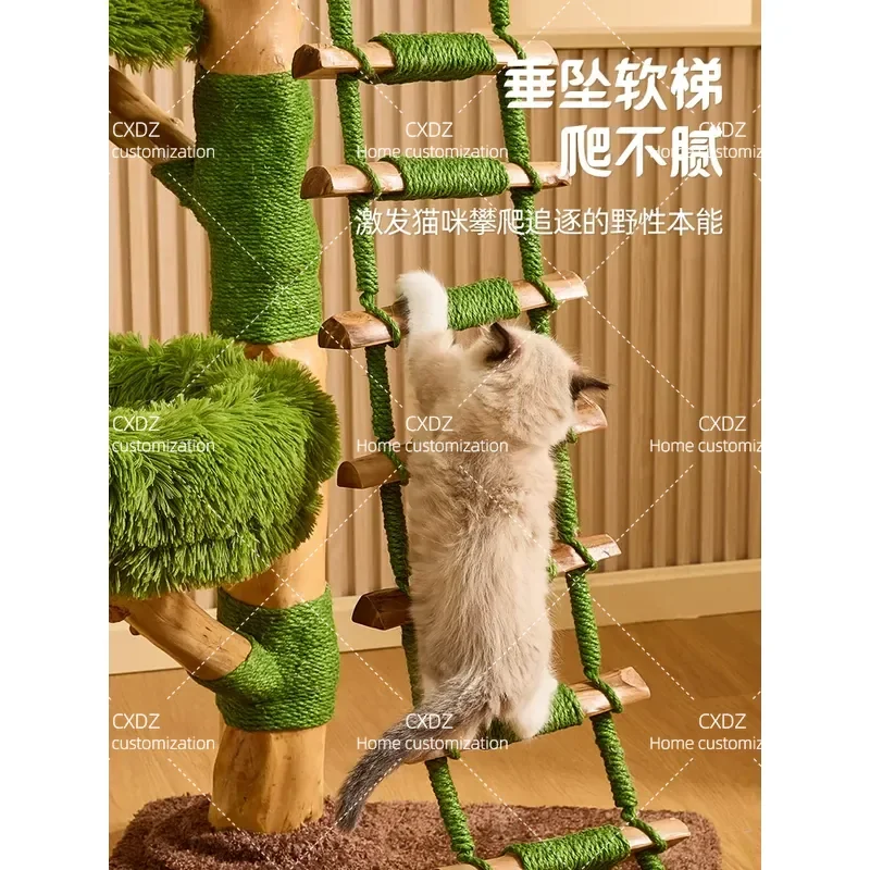 Solid Wood Cat Tree with Cloud Ladder and Nest Large Integrated Climbing Frame Villa for Cats Multi Level Activity Center