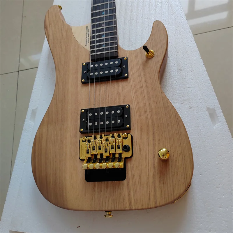 Matte Natural Wood 6-String Electric Guitar with Gold Dual Tremolo Bridge Rosewood Fingerboard Solid Body Guitars