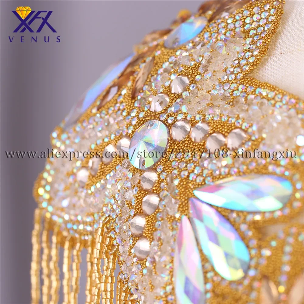 XFX VENUS Hot Sale New Wedding Embroidered Crystal Beaded Tassels Collar Appliques Multicolor Deep-V Neck Flower for Accessories