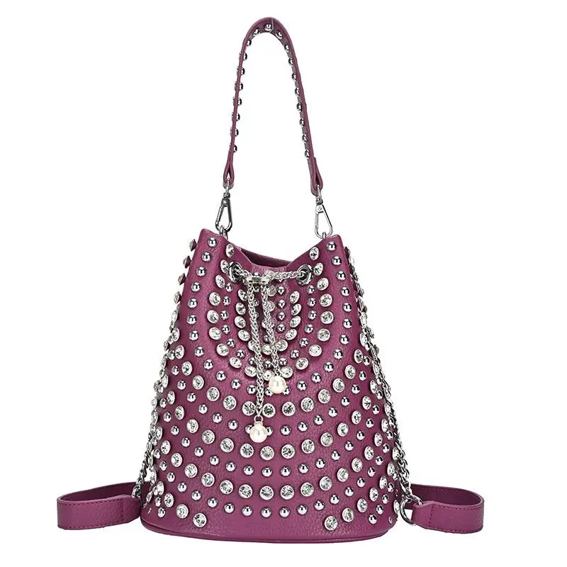 Western Punk Style Handbag 2026 Fashion Rivet Beading Chain Shoulder Bags For Women Crossbody Bag Summer Phone Bag Bucket Bag