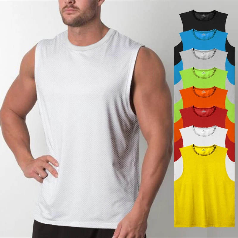 Plain Mens Fitness Muscle Casual Tank Tops Gym Bodybuilding Running Vests Summer Mesh Breathable Quick Dry Sleeveless T-shirts