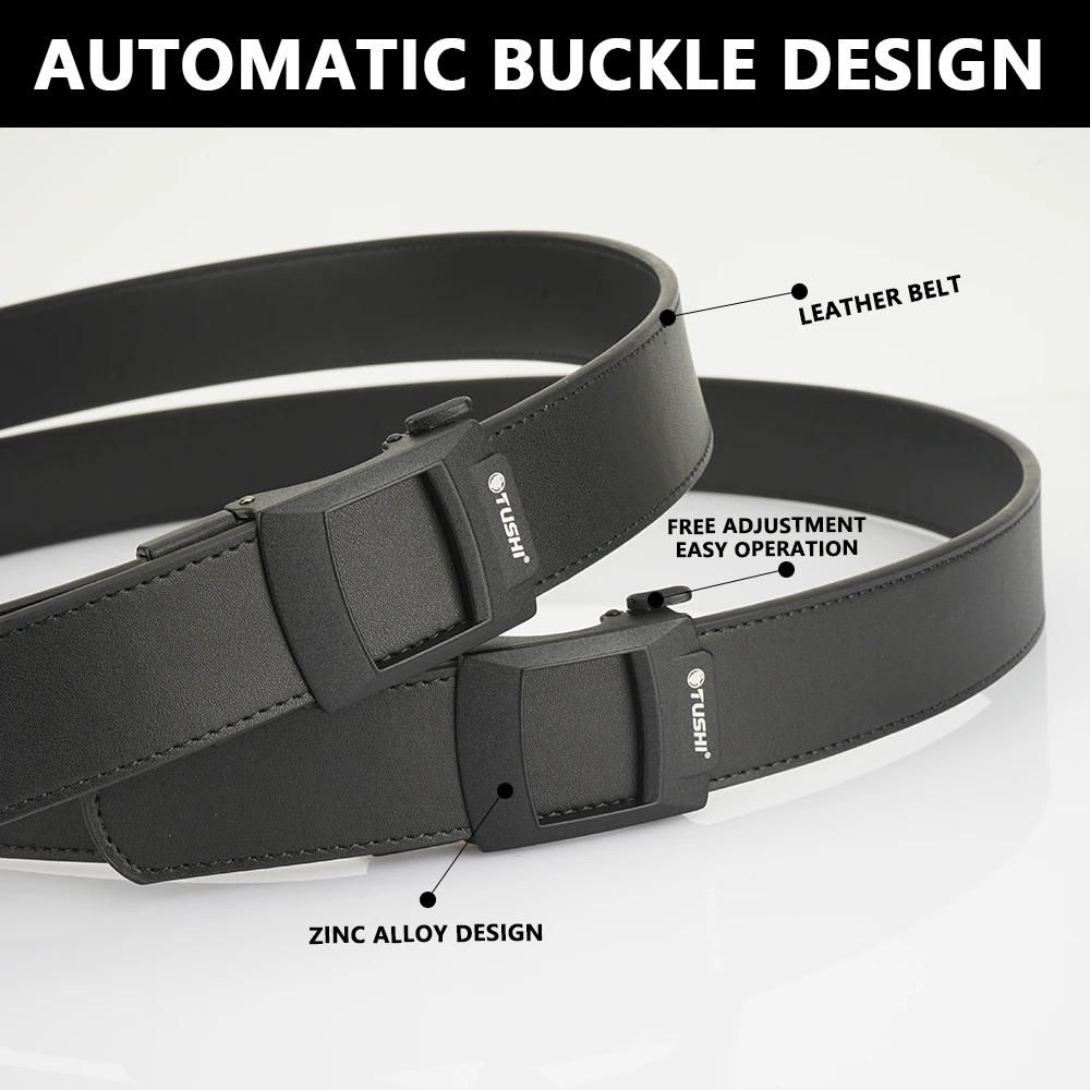 TUSHI Automatic Buckle Belts Tactical Belt for Men Genuine Leather Belt Adjustable Ratchet Military Belt Fashion Designer Belt
