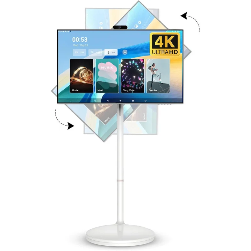 32 Inch 4K Smart Portable TV, Qualcomm CPU, EDLA-Certified, Built-in 20000mAh Battery, 8+128GB, Android OS, Rolling Touch Screen