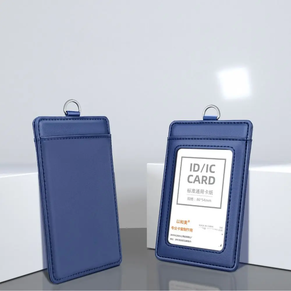 Cowhide Leather ID Card Holder with Lanyard Neck Strap Doctors Badge Holder Chest Card Carabiner Style Work Card Case Referee