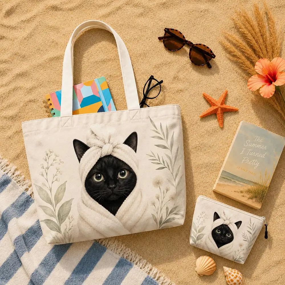 Spa Animals Storage Bags 2-Piece Canvas Set With Zipper Large Capacity Reusable Work&School,&Shopping&Travel&Gift