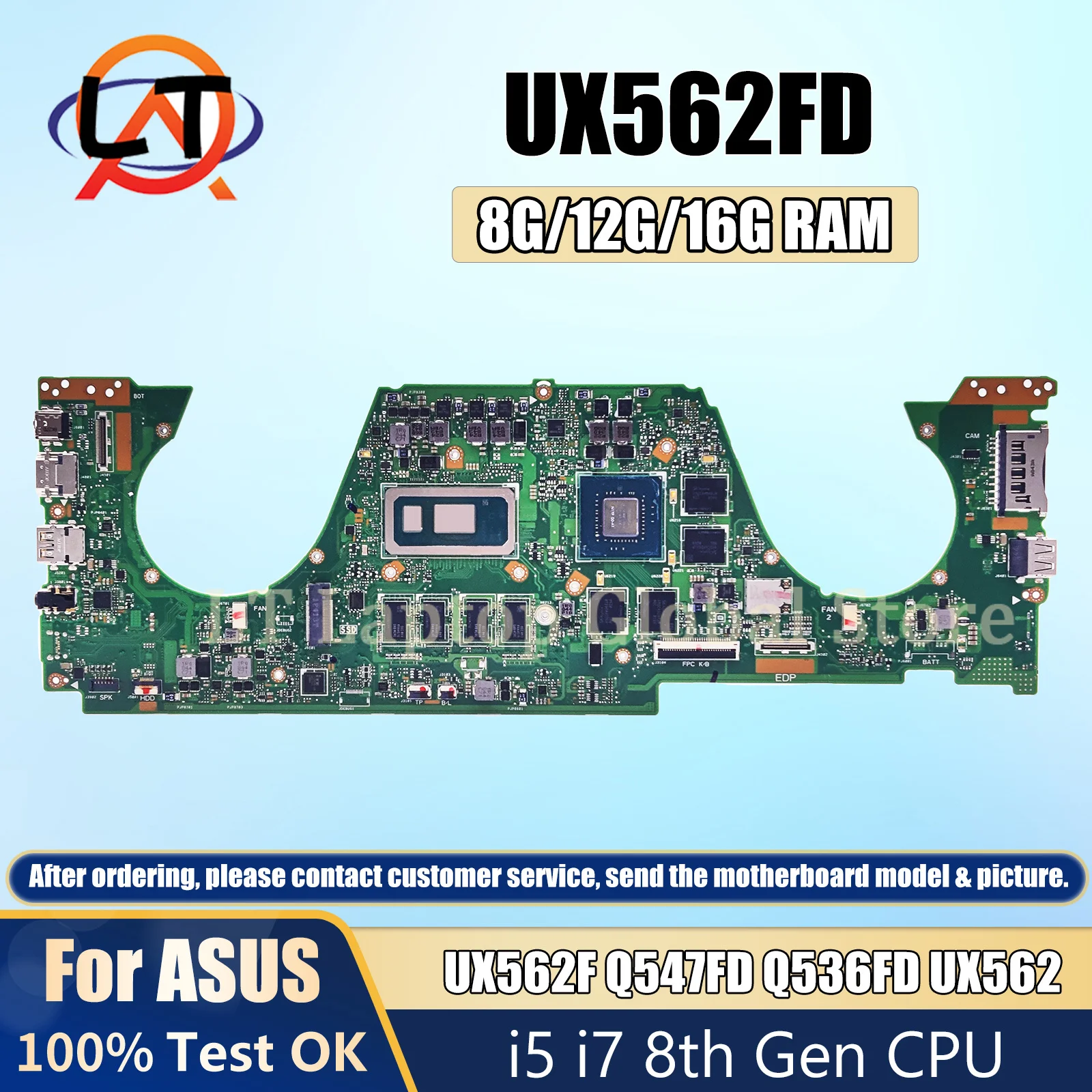 UX562FD Mainboard For ASUS Zenbook UX562F Q536FD Q547FD Laptop Motherboard with i5 i7 8th Gen CPU 8G/12G/16G RAM GTX1050