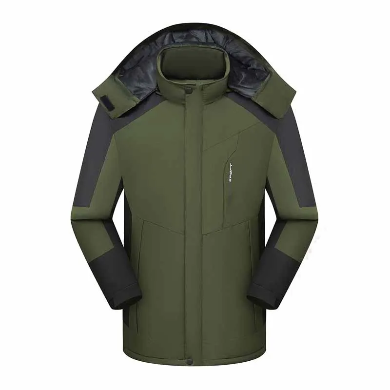 Men Winter Warm Fleece Lined Thick Windproof Jacket Detachable Hood Outdoor Workwear Group Uniform Plus Size Coat