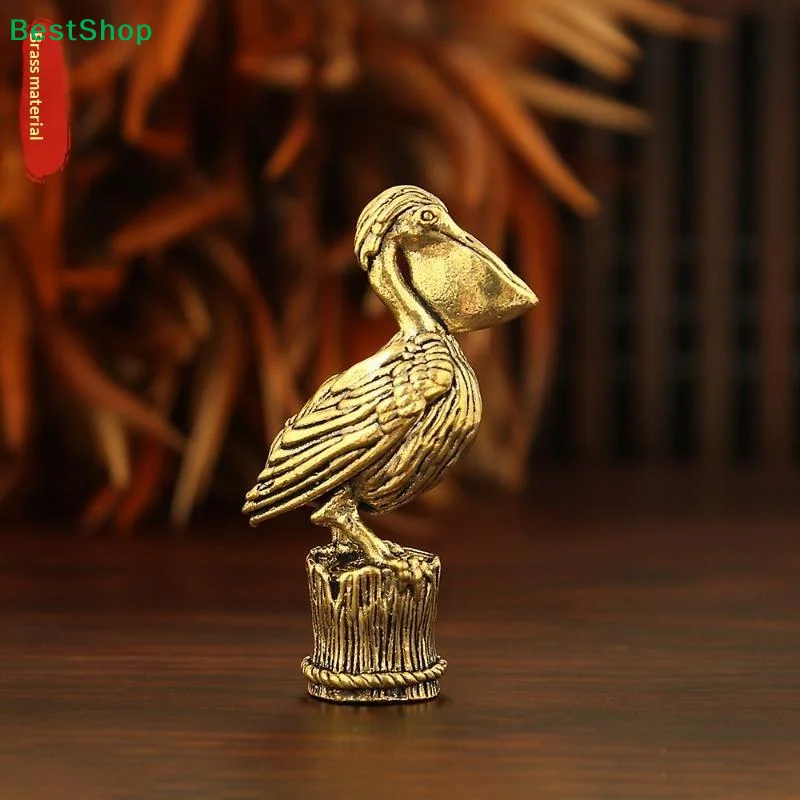 Brass Pelican Bird Figurine Vintage Metal Animal Statue Mini Desktop Ornament For Desktop Office Aquarium Micro Landscape Decor