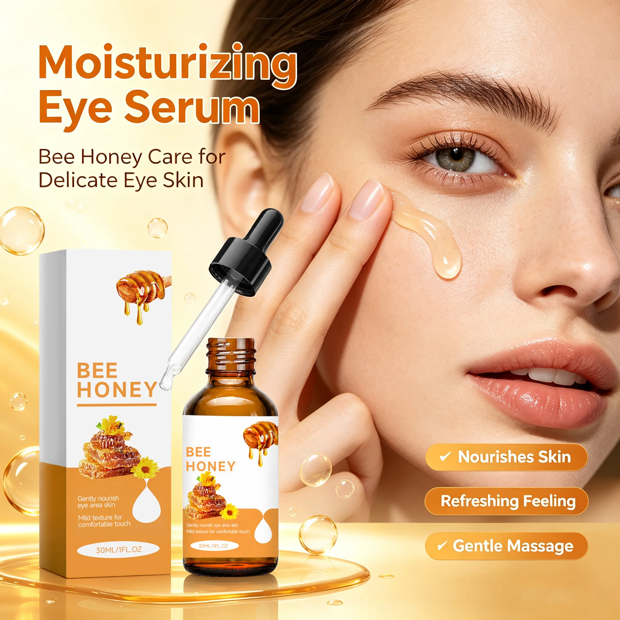Honey Eye Serum Hydrating Refreshing Eye Care Essence Nourishing Anti-Wrinkle Eye Care Gel Smooth Fine Lines Prep Makeup Base