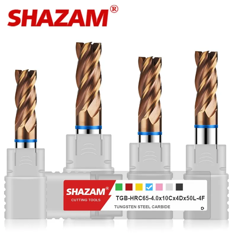 shazam cor circulo fresa tungsten aco carboneto liga revestimento flat end moinho cnc usinagem endmills ferramentas tgb hrc65 4f 01