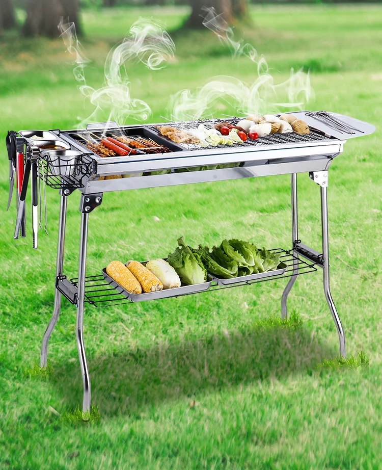 Stainless steel grill for household use for more than 5 people Outdoor charcoal grill Field tools 3 Full set of