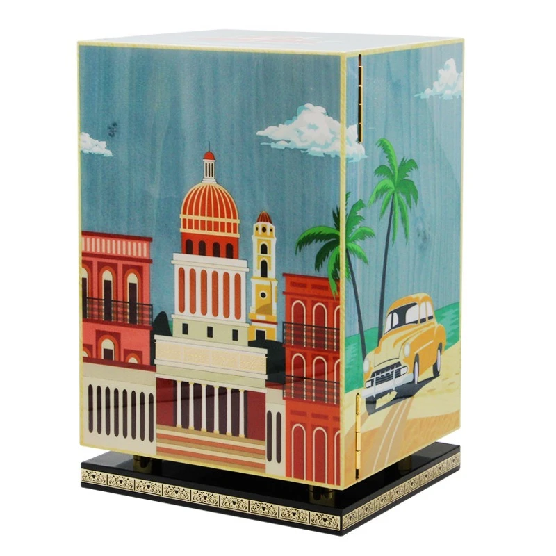 Moisturizing box, three layers of piano paint, Spanish cedar wood, street view beach pattern