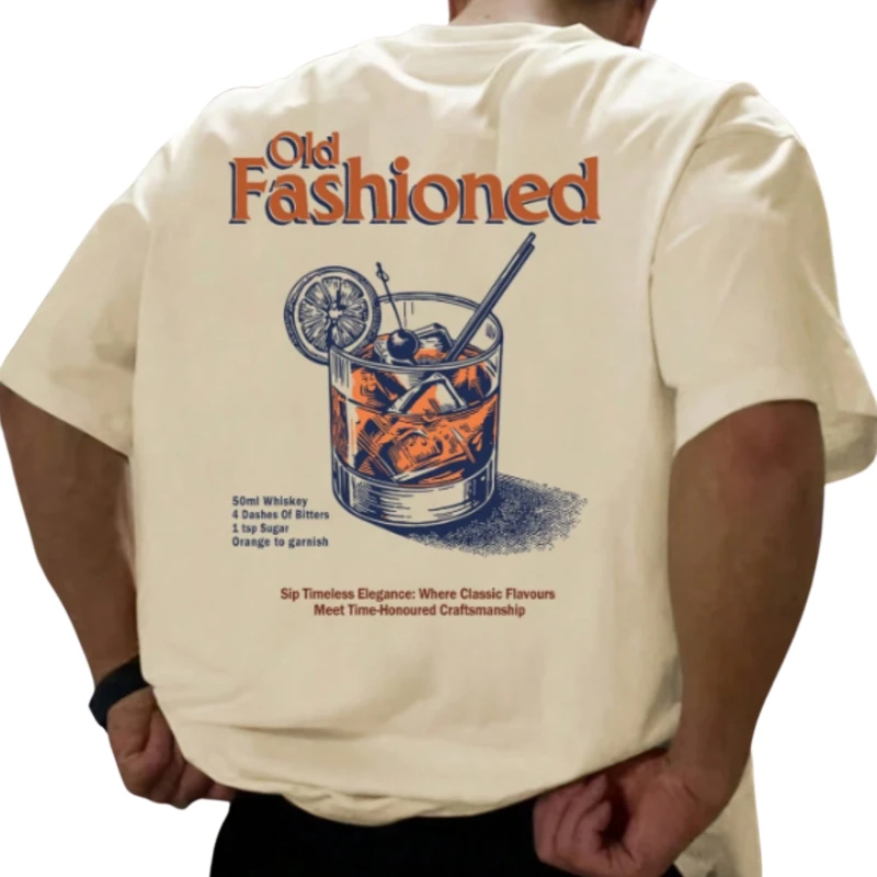 Cocktail Recipe T-Shirt Men Women Vintage Whiskey Drink Print Oversized Casual Streetwear Bartender Short Sleeve Tee Tops