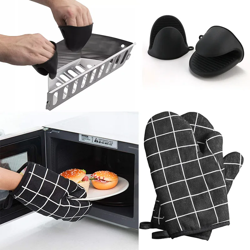 Silicone Heat Resistant Pinch Oven Mitts for Kitchen Cooking Insulated Cotton Oven Gloves for Baking Non Slip BBQ Grilling Tools