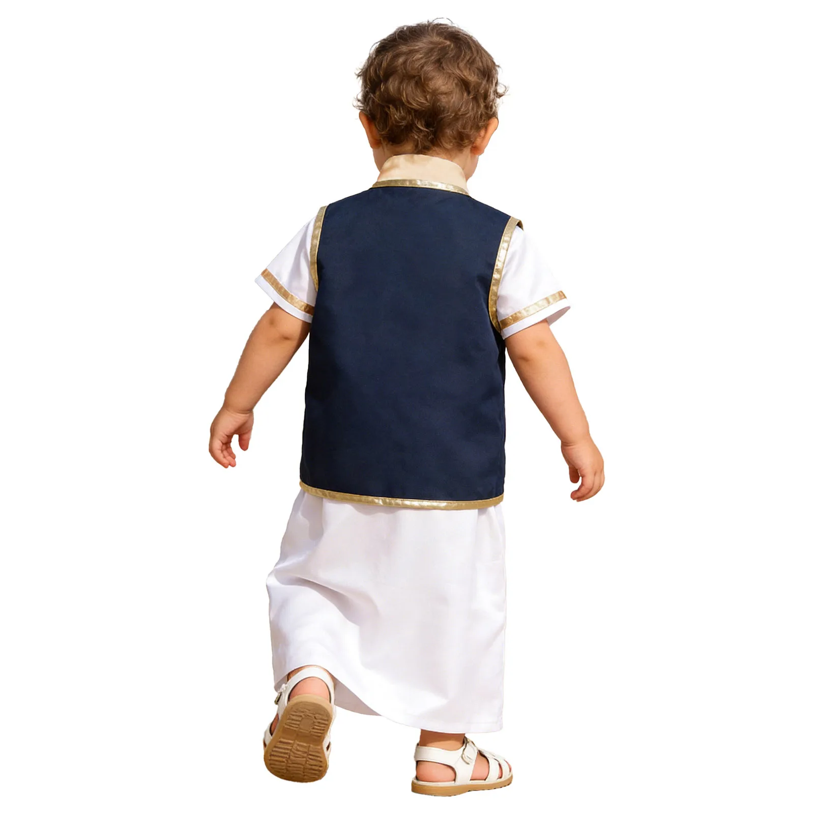 Muslim Baby Boys Vest Top Vintage Brocade Metallic Shiny Trim Open Front Waistcoat Middle East Arab Dubai Islamic Abaya Tank Top