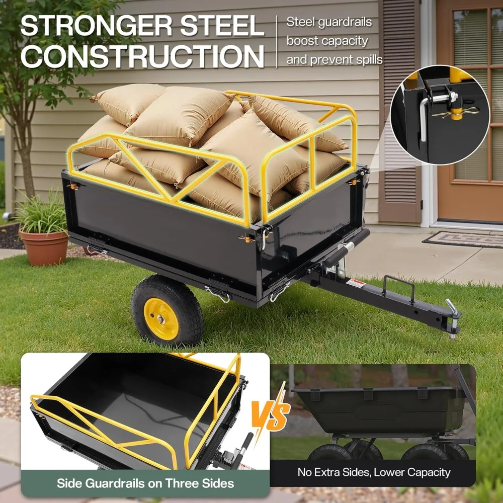 

Jocisland Garden Utility Trailer, 500Lbs 12 Cu.Ft ATV UTV Trailer Tow Behind Dump Cart with Removable Sides