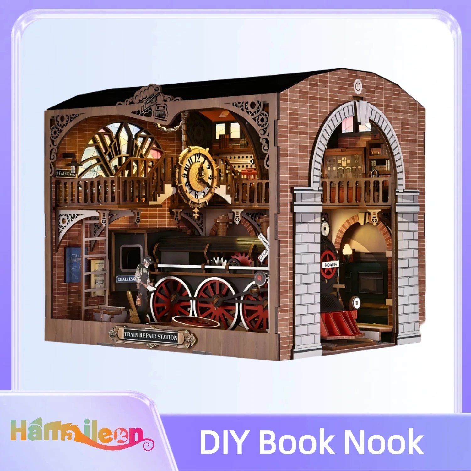 Hamaileon DIY Puzzle Wood Toy House Bookshelf Ornaments Collectibles Book Nook Gifts for Adults and Teens(Train Repair Station )
