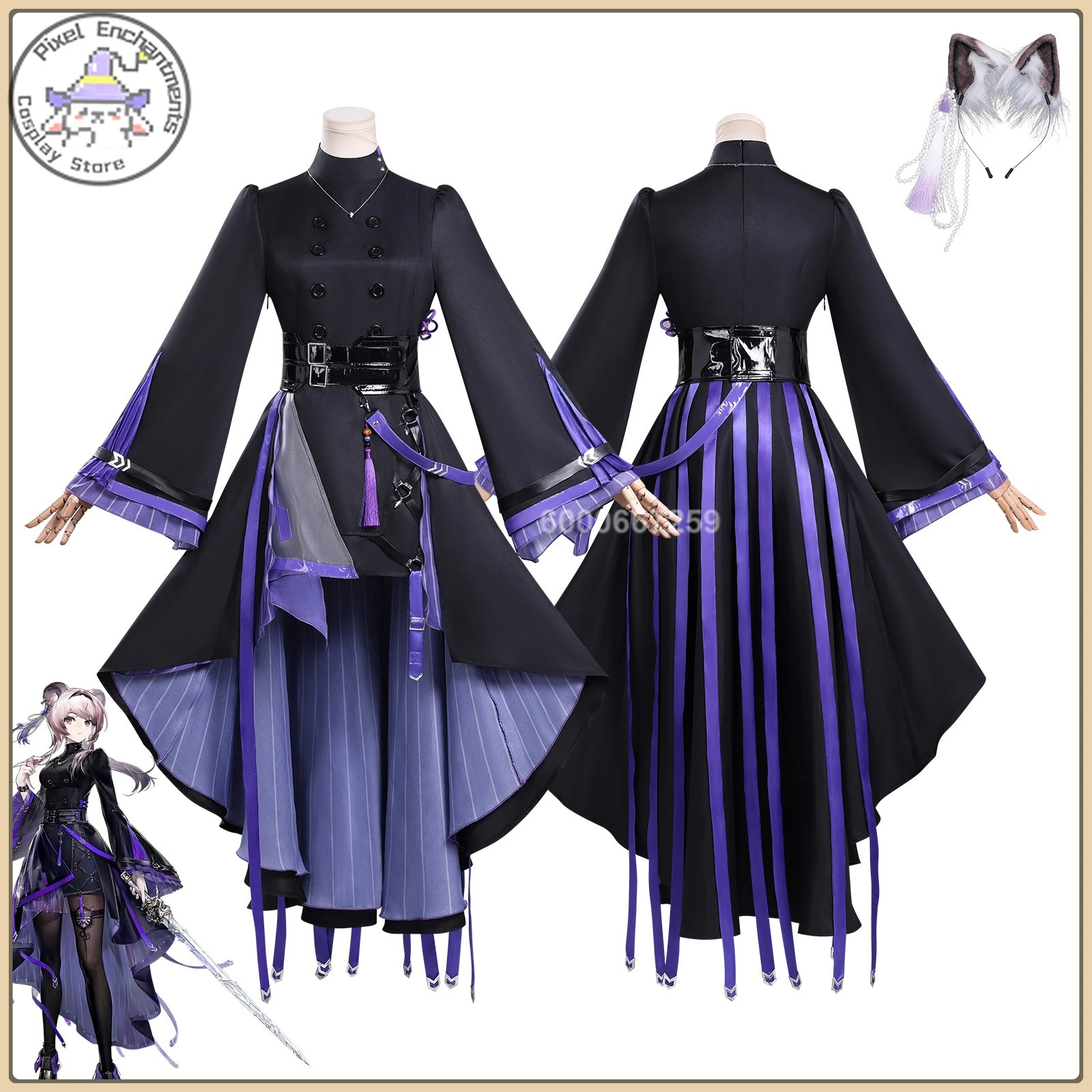 

Game Lin Yuxia Cosplay Costume (Cool Style) Dark Purple Uniform Dress + Belt Full Set High Quality Anime Outfit (Female Adult)