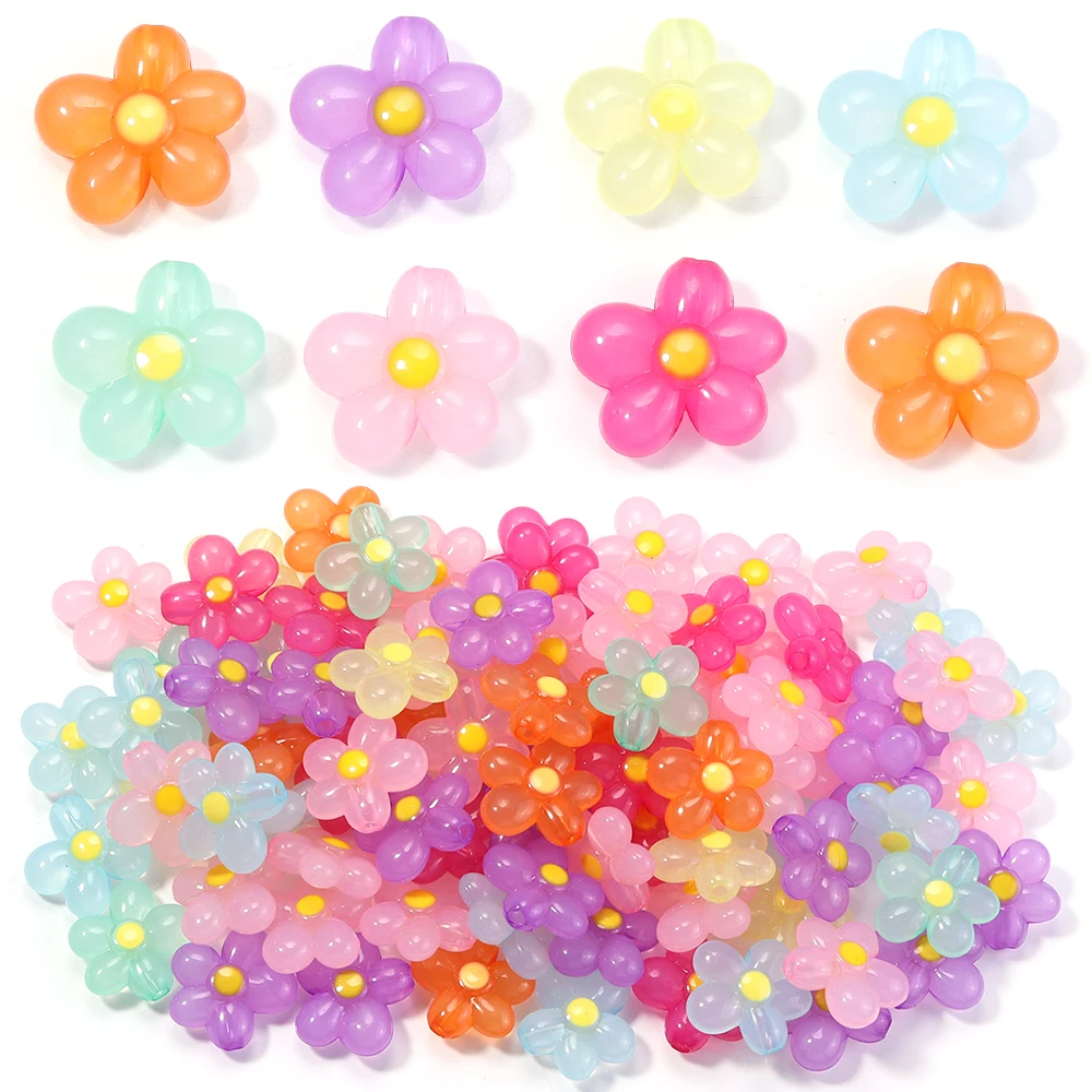 20 Stück/Lot bunte Acrylperlen mit fünf Blütenblättern, gerades Loch, lose Abstandsperlen für die Schmuckherstellung, DIY-Armband, Schlüsselanhänger – Detail 3