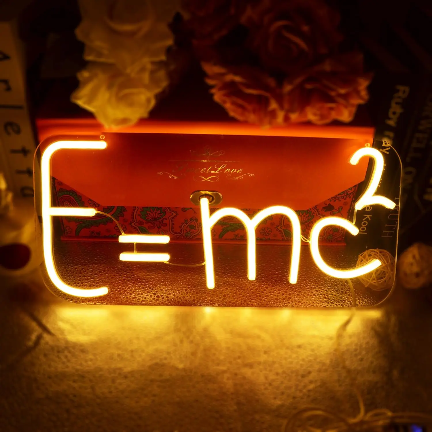 

E=mc² Neon LED Signs Neon Light Dimmable Lamp Inspirational Gift Hanging for Shop Coffee Store Study Room Wall Decor