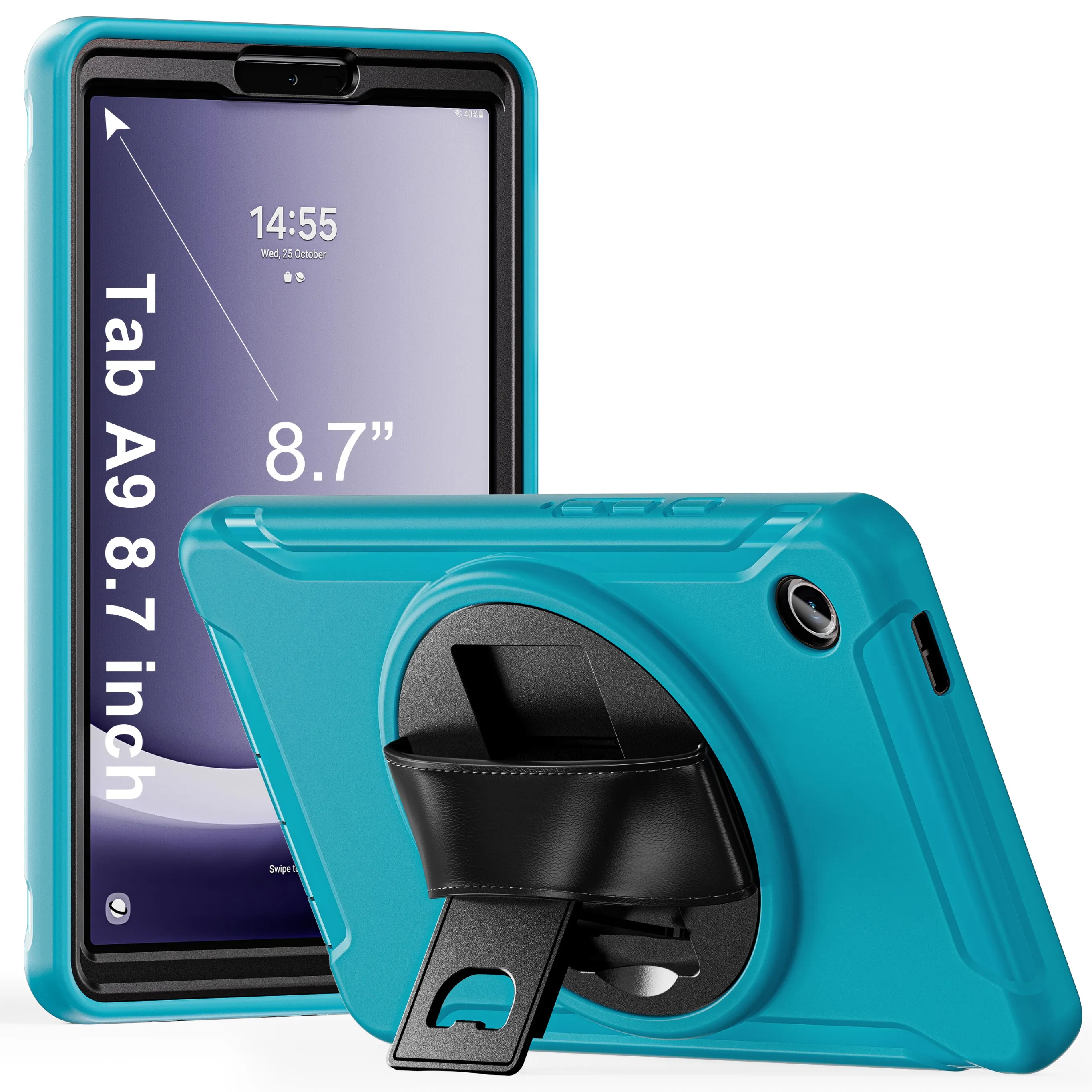 

PC-TPU Tablet Case For Samsung Galaxy Tab A9 2023 8.7 inch SM-X110 SM-X115 SM-X117 360 Rotatable Stand Cover 3-Layers Protection