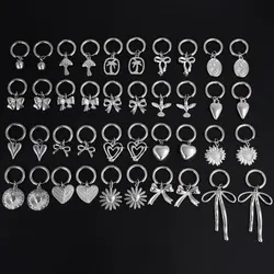 1pair Silver Color Love Heart Bowknot Charm Earring Stainless Steel Hoops Earrings For Women Men Accessories Sunflower Jewelry