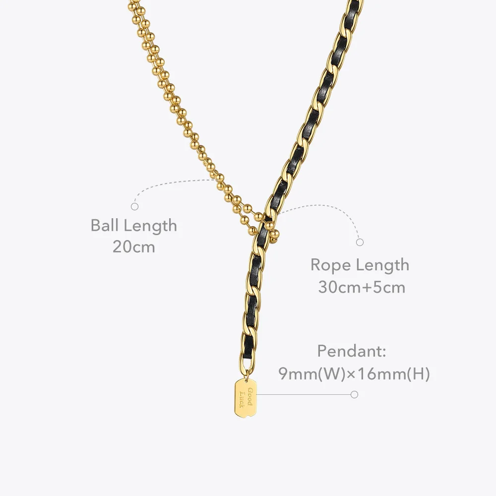 ENFASHION Black Leather Necklace For Women Beads Lucky Choker Gold Color Fashion Jewelry Stainless Steel Collier 2021 P213220