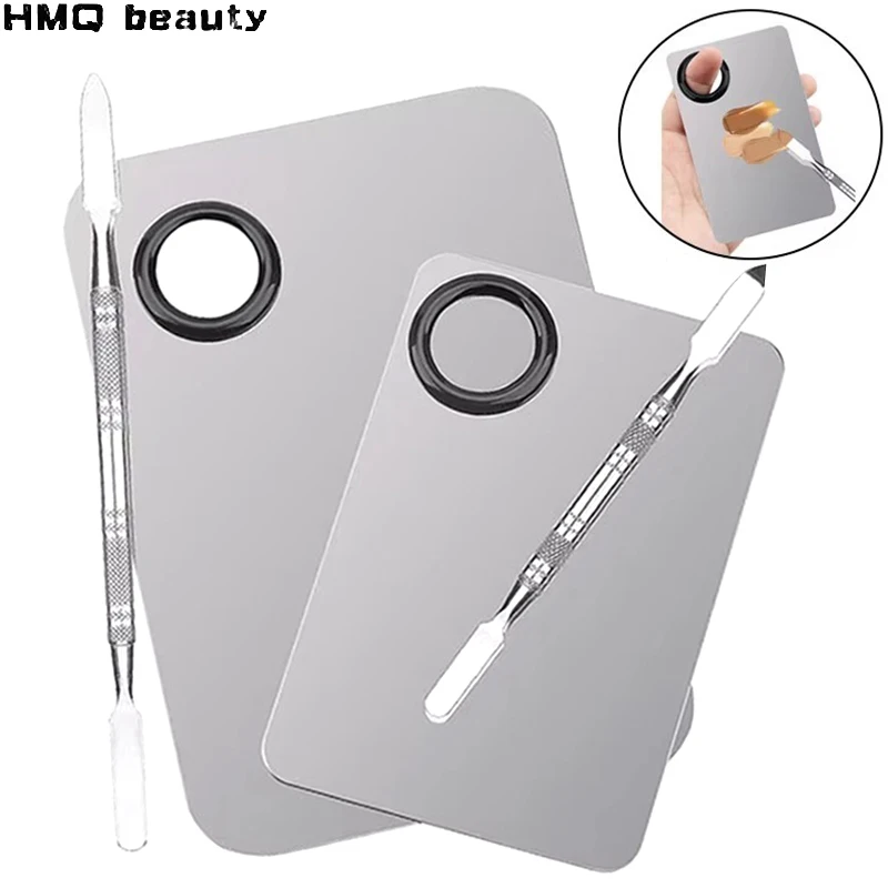 2/1PCS Professional Makeup Color Palette Set Stainless Steel Square Mixing Palettes with Spatula for Makeup Artists Beauty Tools