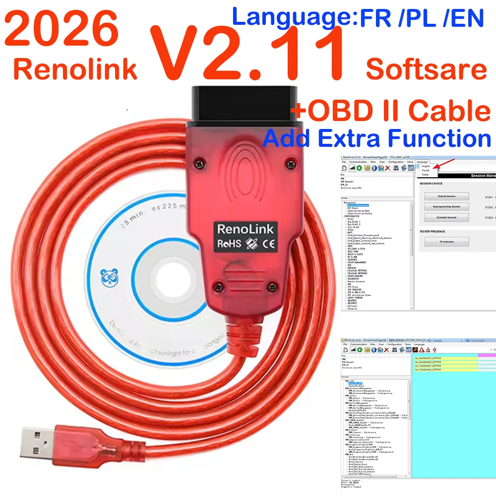 2026 Newest Renolink v2.11 for Renault ECU Programmer Key IM-MO Coding OBD2 USB Diagnostic Air-bag Reset ECM UCH K/M Flash Data