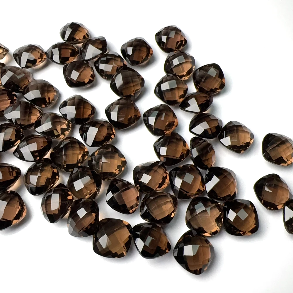 GP,1Pc Natural Smoky Quartz Loose Gemstone Double Checkerboard Cushion Cut 12mm Brown Stone for Jewelry Making DIY Wholesale