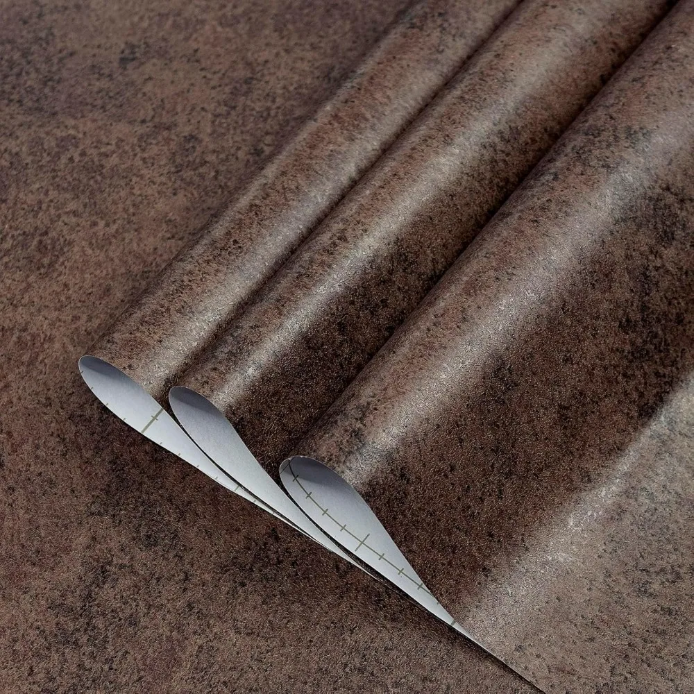 Papel de parede extra largo vintage metálico estilo industrial marrom escuro casca de concreto e bastão 31,5x315 polegadas Air Gui