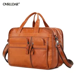 New Men Cow Leather Briefcase Men's Messenger Bag Vintage Laptop Bag Document Male Shoulder Bag Office Handbag For Men