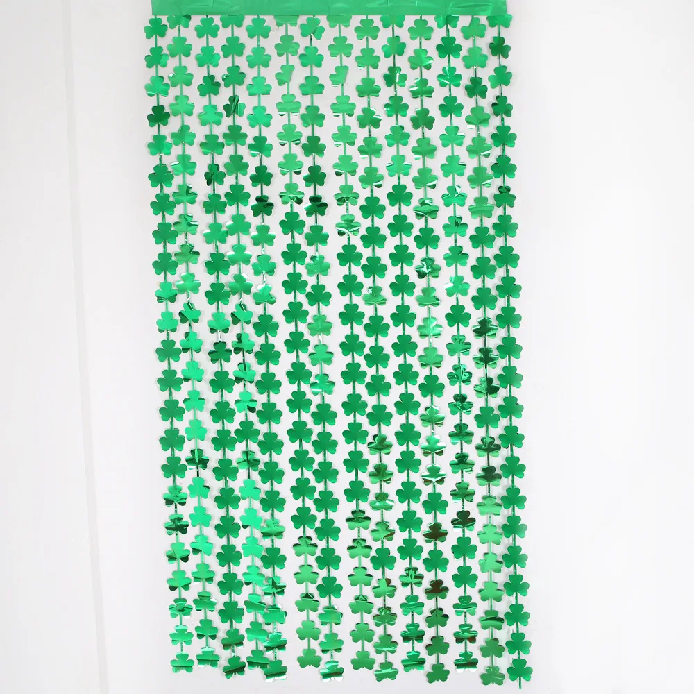 St Patrick Day Backdrop Curtain Green Clover Foil Fringe Curtain Metallic Fringe Curtain Party Decorations Supplies Favor Gifts