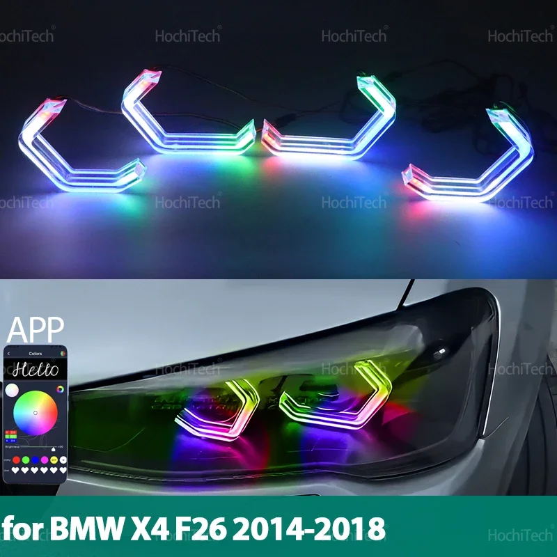 For BMW X4 F26 2014-2018 Playable Multi Colors M4 style Light LED Angel Eyes Rings Kit with APP control turn signal DRL