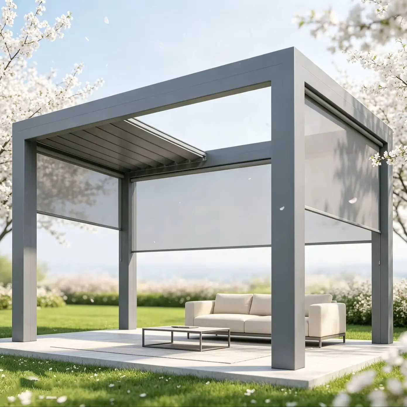 Luxury Aluminum Pergola Electric Gazebo – Retractable LED Roof, Modern Pergola System & Duty Aluminum Roof for Villa & Courtyard