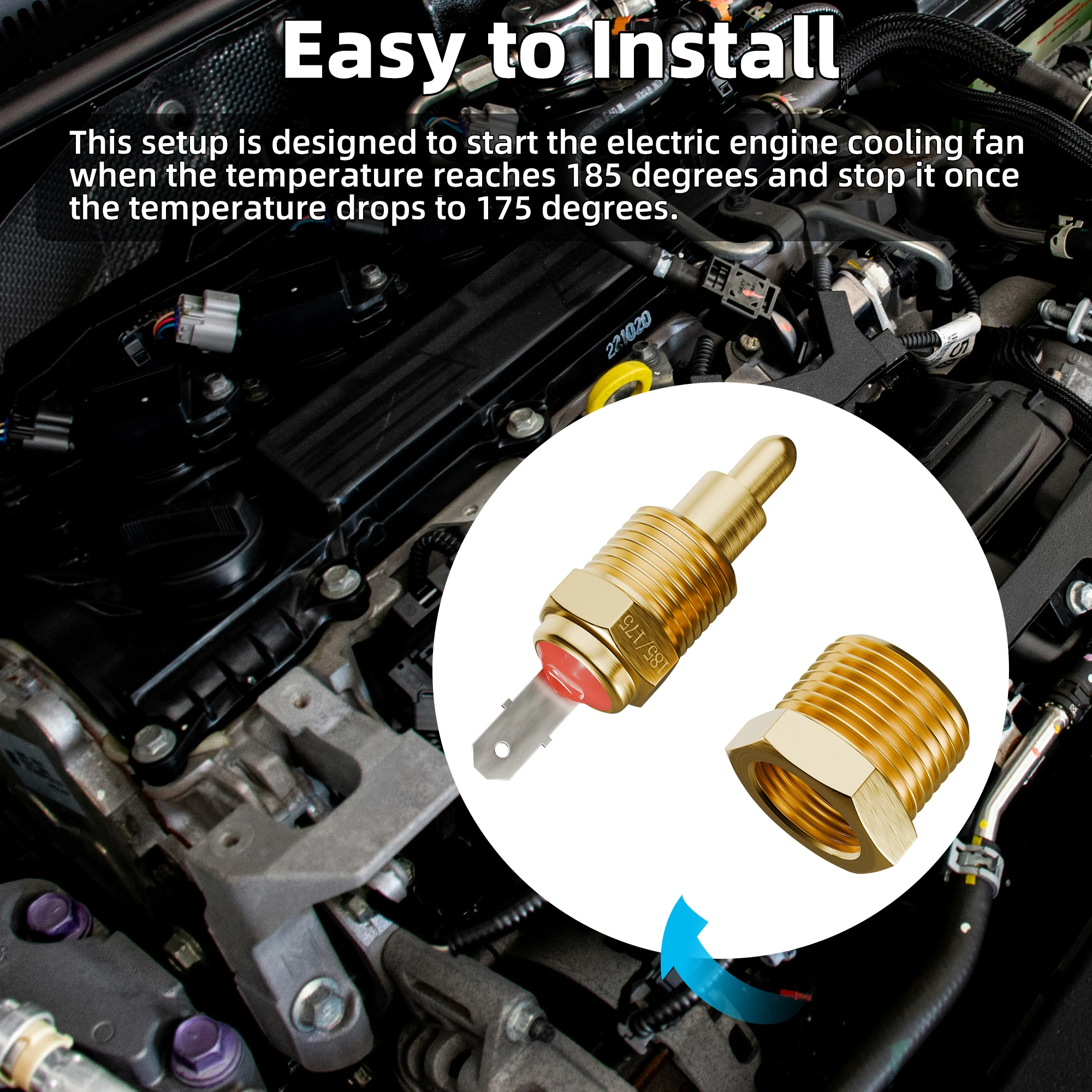 2 個 3/8 インチ NPT ファンサーモスタット温度スイッチ 185 ° Fから175まで ° F 電気エンジン冷却ファン温度センサー スイッチ