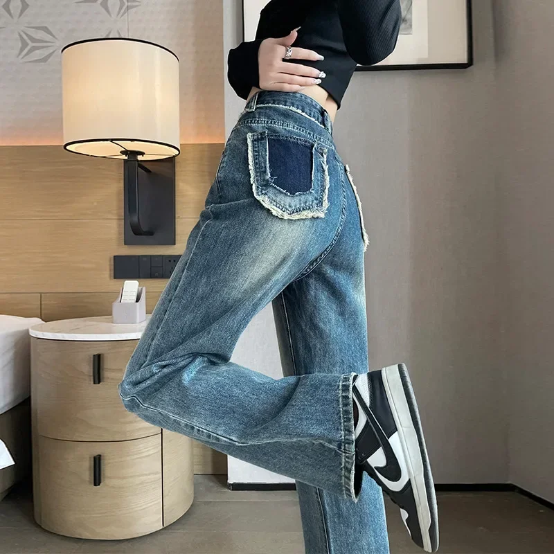 Retro Straight Leg Jeans Women's 2025 Spring Clothes New High Waist Show Thin Loose Small Man Autumn and Winter Wide Leg Pants