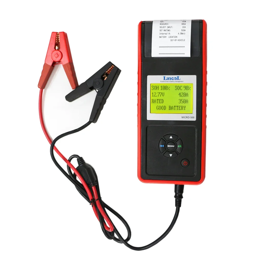 Micro568 12V 24V Lead Acid AGM GEL EFB Car Battery Tester 2-30V Digital Battery Load Analyzers Built-in Thermal Printer